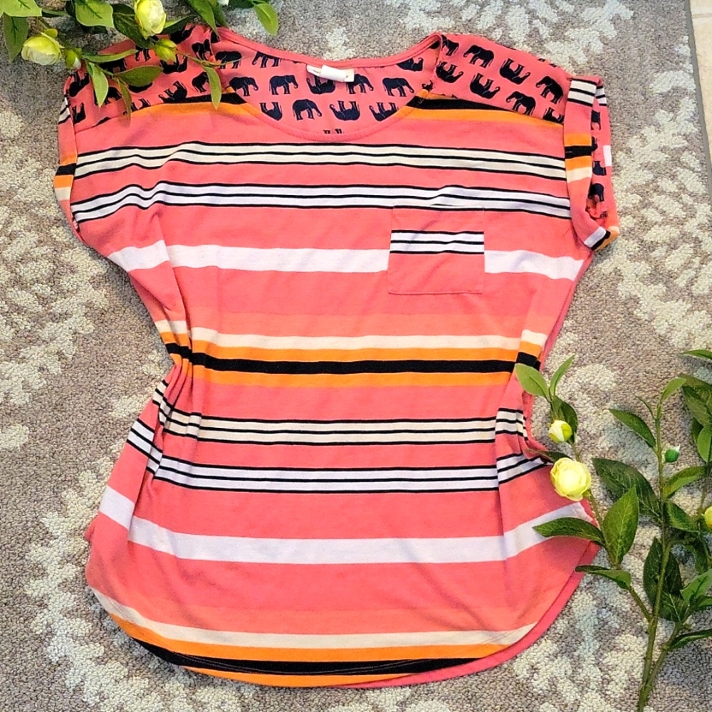 Pink Navy Elephant Striped Top